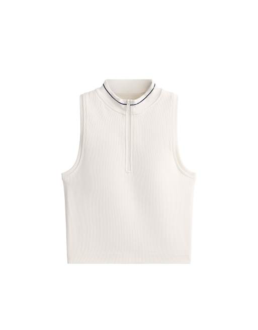 OYSHO Seamless sleeveless half-zip tank top in pale ecru, 6 of 7