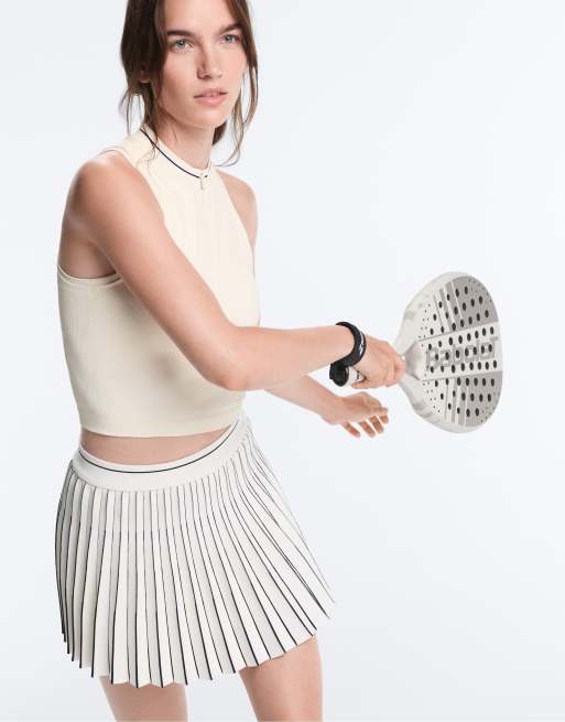 OYSHO Seamless sleeveless half-zip tank top in pale ecru, 7 of 7