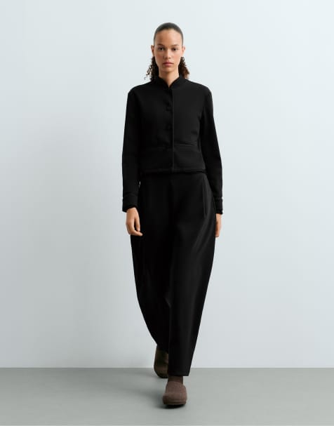 OYSHO Shawl collar cotton jacket in black - view 1