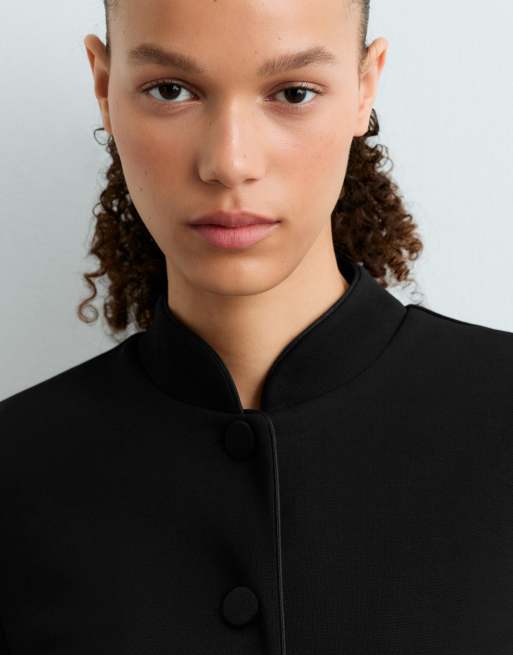 OYSHO Shawl collar cotton jacket in black, 3 of 4