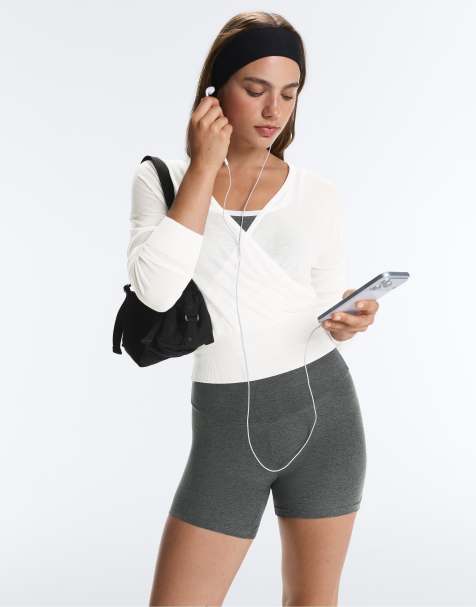 OYSHO Sheer crossover long-sleeved t-shirt in off-white - view 1