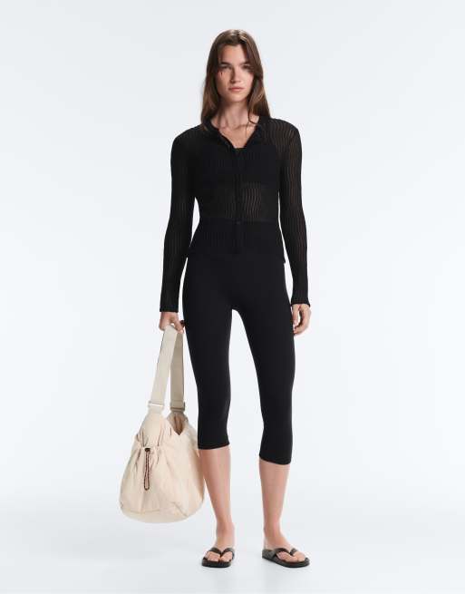 OYSHO Sheer long-sleeved t-shirt in black, 3 of 6