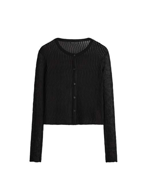 OYSHO Sheer long-sleeved t-shirt in black, 6 of 6