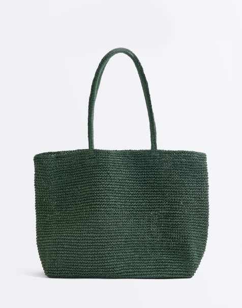 OYSHO – Shopper aus Papier in Flechtoptik in Khaki - view 1