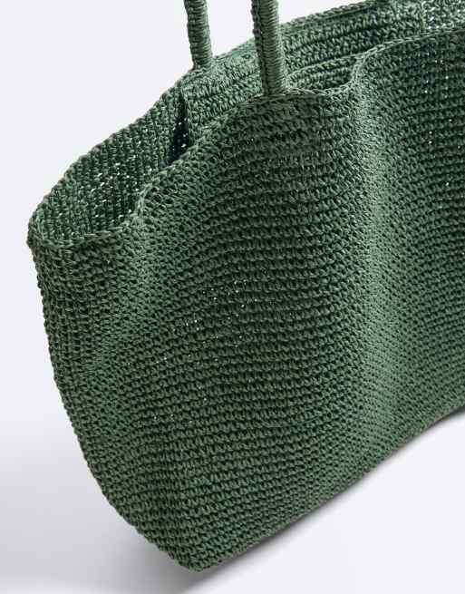 OYSHO – Shopper aus Papier in Flechtoptik in Khaki, 5 von 7