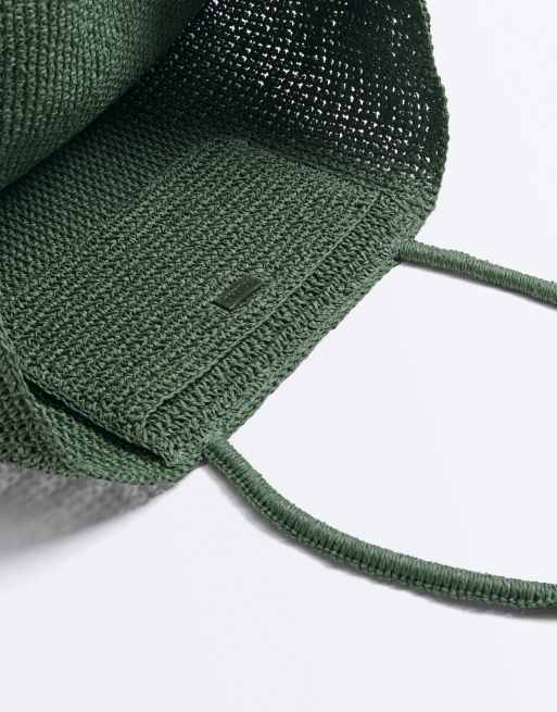 OYSHO - Shopper in carta intrecciata kaki, 7 di 7