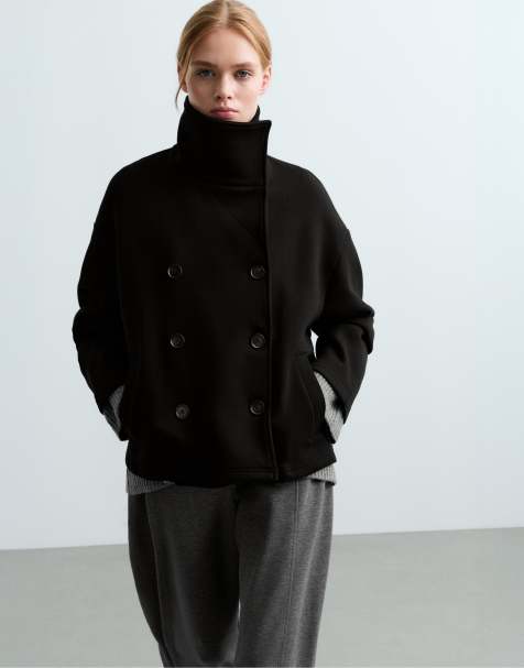 OYSHO Short 6-button cotton jacket in black - view 1