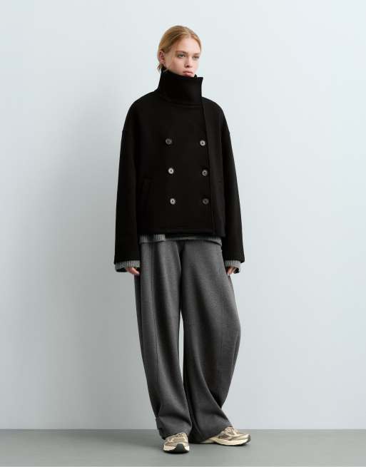 OYSHO Short 6-button cotton jacket in black, 2 of 7