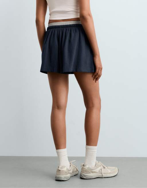 OYSHO - Short en piqué de coton à fines rayures - Bleu marine, 3 de 5
