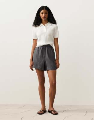 OYSHO - Short en pur lin - Gris XS