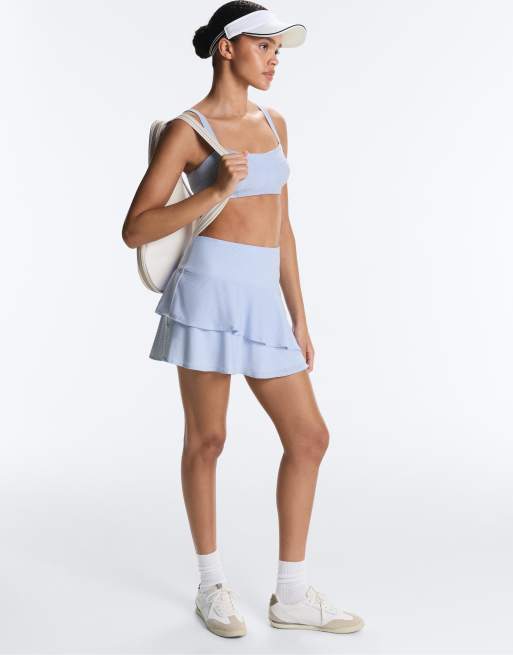OYSHO Short frilled striped skirt in blue, 2 of 4