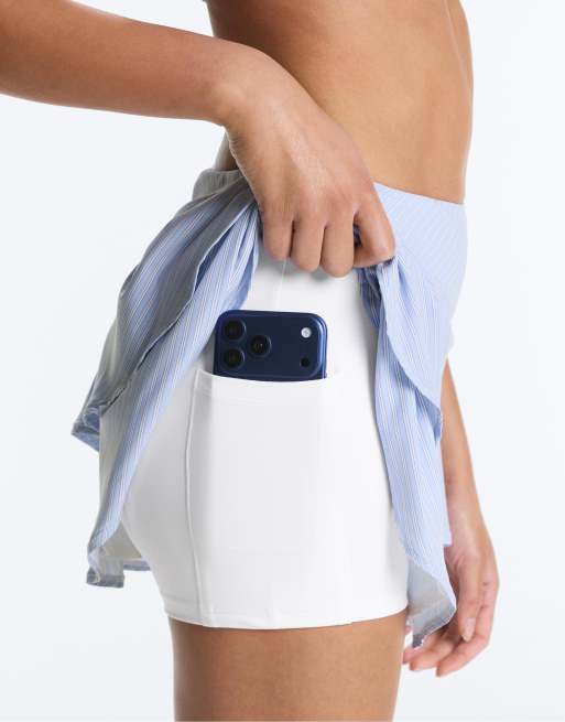 OYSHO Short frilled striped skirt in blue, 3 of 4
