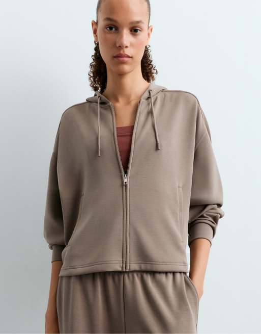 OYSHO Short hooded jacket with modal in mink, 2 of 4