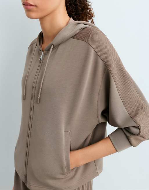 OYSHO Short hooded jacket with modal in mink, 3 of 4