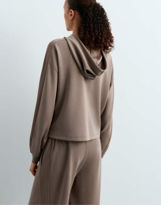 OYSHO Short hooded jacket with modal in mink, 4 of 4
