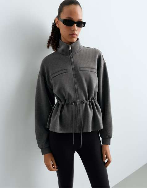 OYSHO Short jacket with adjustable waist and modal in grey - view 1