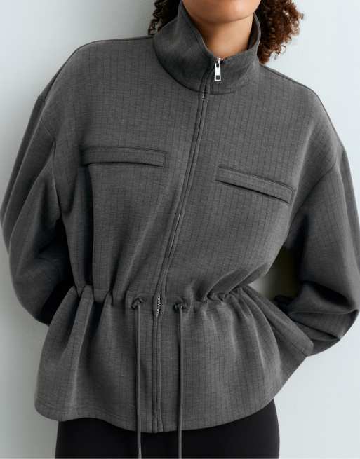 OYSHO Short jacket with adjustable waist and modal in grey, 6 of 7