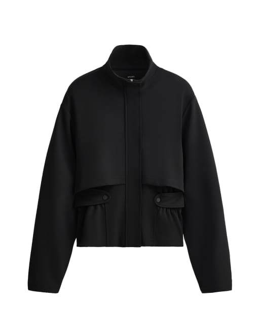 OYSHO Short piqué belted jacket with belt in black, 5 of 5