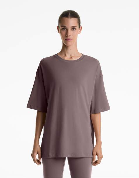 OYSHO Short sleeve cotton blend t-shirt in grey-purple - view 1