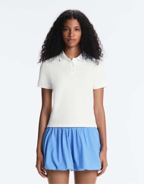 OYSHO Short sleeve piqué polo shirt in off-white - view 1