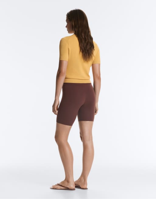 OYSHO Short-sleeved button knit polo shirt in ochre, 4 of 6