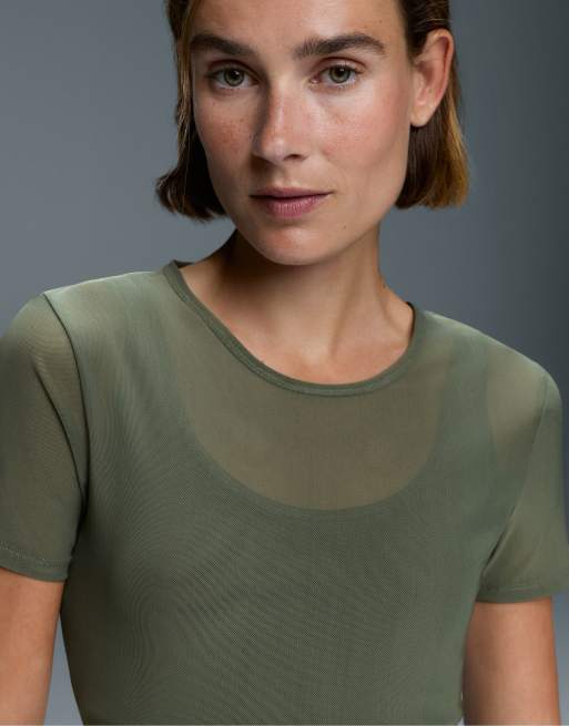 OYSHO Short-sleeved evermove tank top in military khaki, 3 of 7
