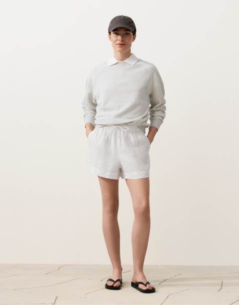 Oysho - Short taille mi-haute en pur lin - Blanc cassé - view 1