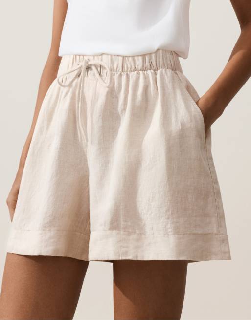 OYSHO - - Short taille mi-haute en pur lin - Sable chiné, 3 de 4