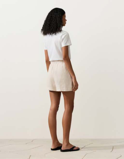 OYSHO - - Short taille mi-haute en pur lin - Sable chiné, 4 de 4