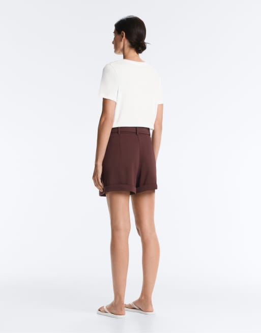 OYSHO – Shorts aus Baumwoll-Pikee in Braun mit Gürtel, 4 von 7