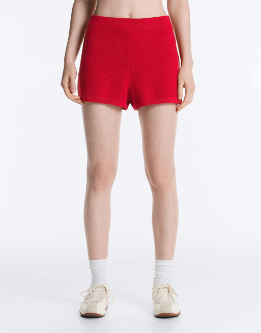 OYSHO – Shorts aus offenmaschigem Baumwollstrick in leuchtendem Rot, 2 von 4