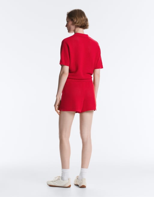 OYSHO – Shorts aus offenmaschigem Baumwollstrick in leuchtendem Rot, 4 von 4