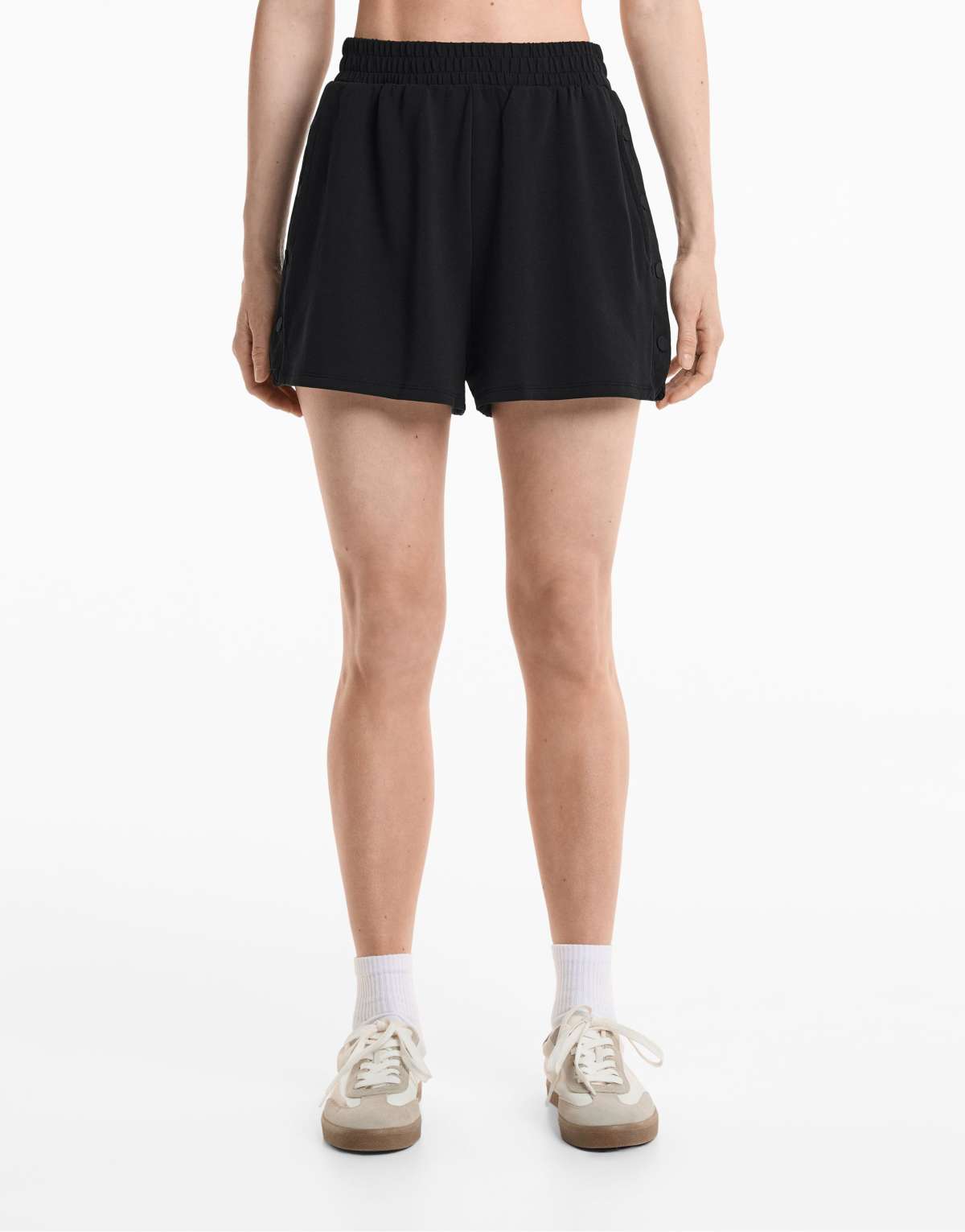 Oysho Shorts with soft-touch modal and side buttons in black