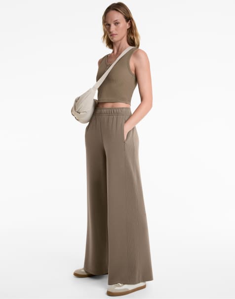 OYSHO Side rib straight-leg trousers with soft-touch modal in grey - view 1