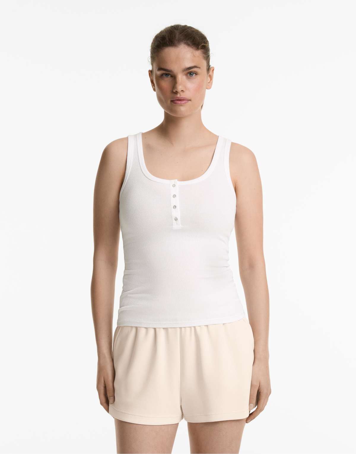 Oysho Sleeveless buttoned top with cotton and modal in off-white