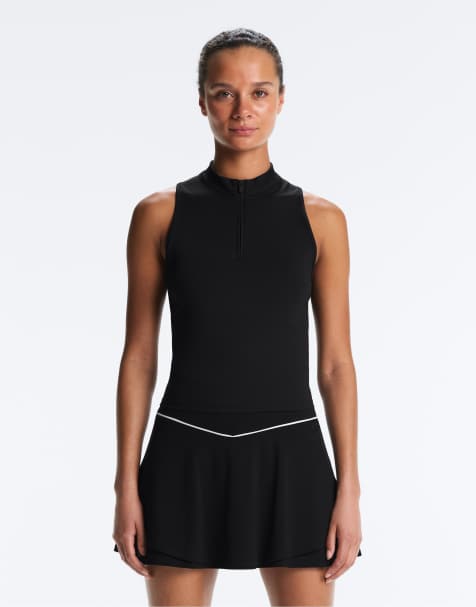 OYSHO Sleeveless half-zip t-shirt in black - view 1
