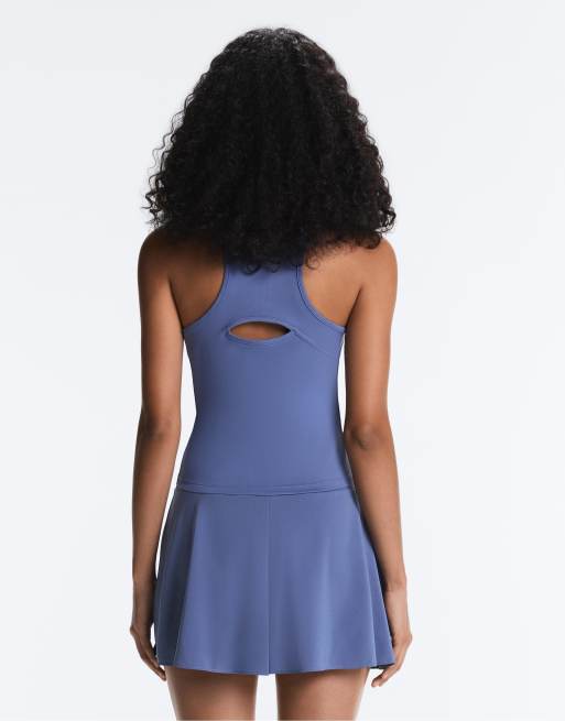 OYSHO Sleeveless half-zip t-shirt in blue, 4 of 4