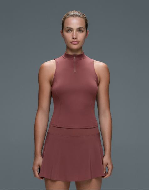 OYSHO Sleeveless half-zip t-shirt in burgundy - view 1
