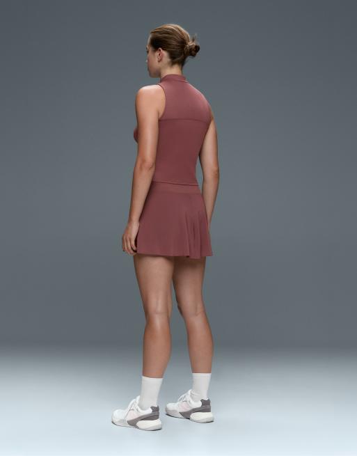 OYSHO Sleeveless half-zip t-shirt in burgundy, 4 of 6