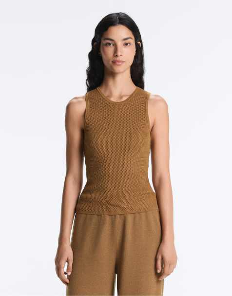 OYSHO Sleeveless knit top in brown - view 1