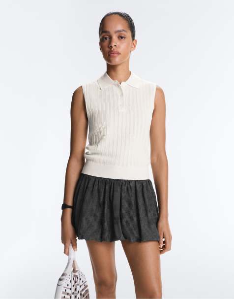 OYSHO Sleeveless open knit jumper in off-white - view 1