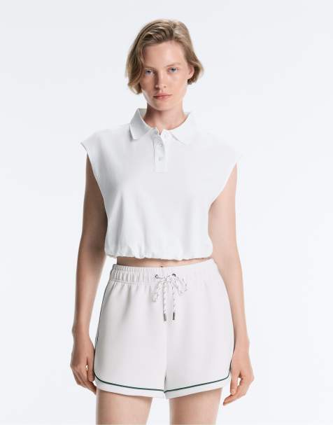 OYSHO Sleeveless piqué cotton polo shirt in off-white - view 1