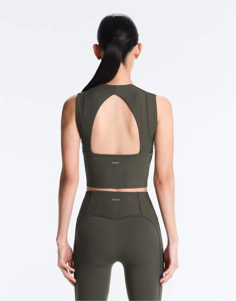 OYSHO Sleeveless rib comfortlux tank top in military green