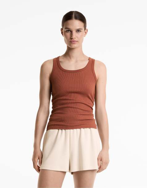 Oysho Sleeveless rib top with cotton and modal in brown tile red - view 1