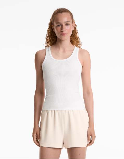Oysho Sleeveless rib top with cotton and modal in off-white - view 1