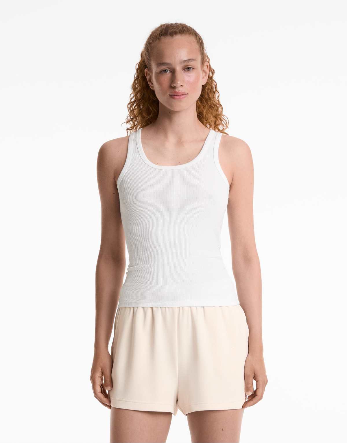 Oysho Sleeveless rib top with cotton and modal in off-white