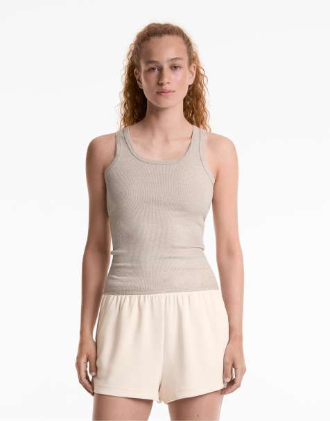 Oysho Sleeveless rib top with cotton and modal in sand melange - view 1