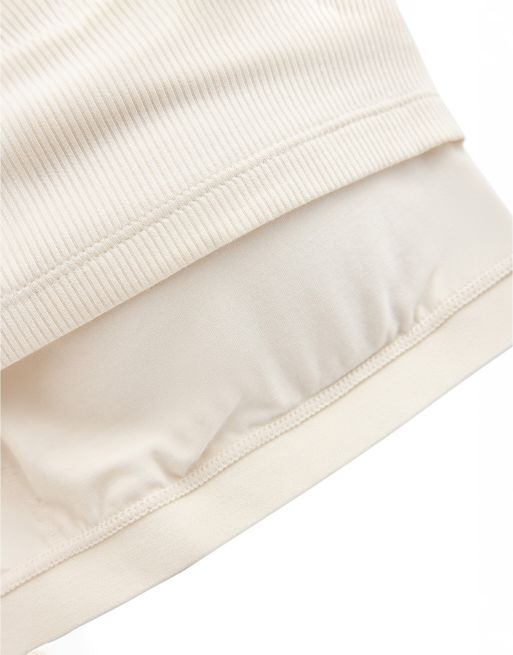 OYSHO Sleeveless seamless rib tank top with half-zip in pale ecru, 7 of 7