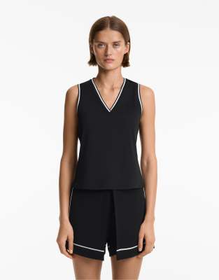 Oysho Sleeveless v-neck top in black