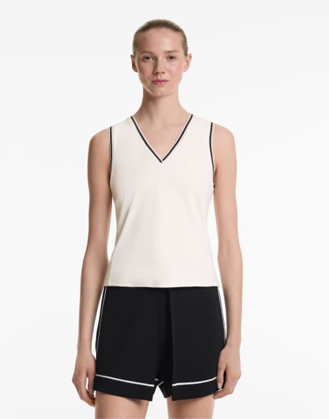 Oysho Sleeveless v-neck top in pale ecru - view 1